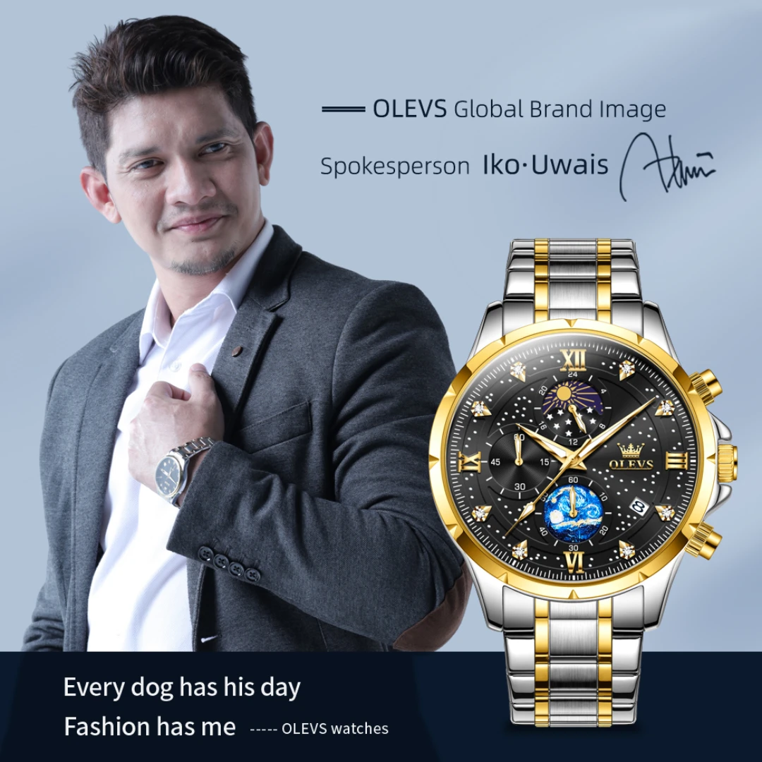 OLEVS 9807 Quartz Fashion Watch Gift Round-dial Stainless Steel Watchband Wristwatch Calendar Luminous Small second image 2