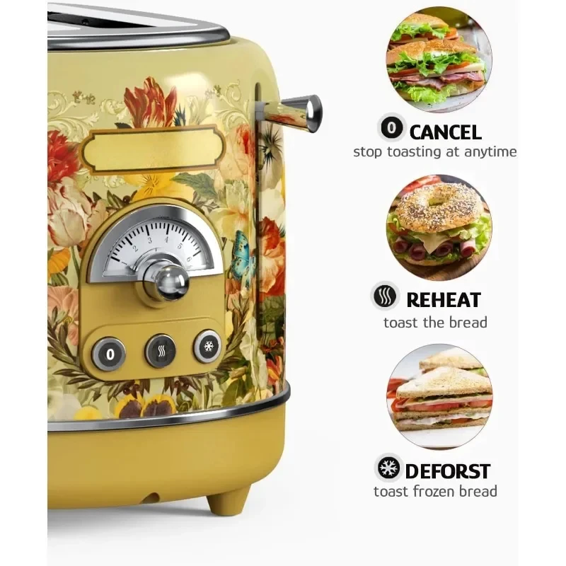 Retro Toaster Multiple toasting levels Defrost/reheat/cancel Removable crumb tray Easy to clean