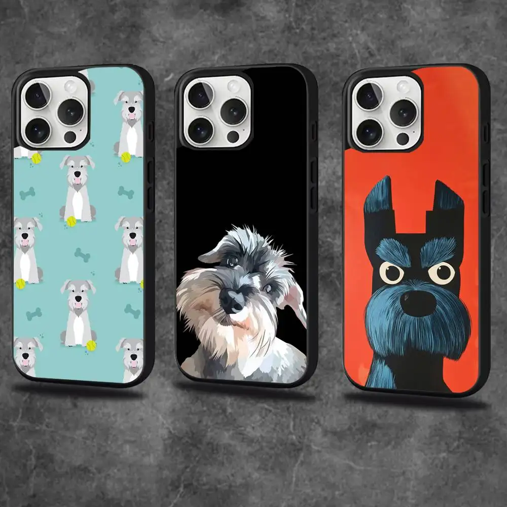 Cartoon Schnauzer Hond Telefoonhoesje voor iPhone 17,16,15,14,13,12,11,Pro,Max,Plus,Mini,SE4,E Magnetisch Magsafe Draadloos opladen