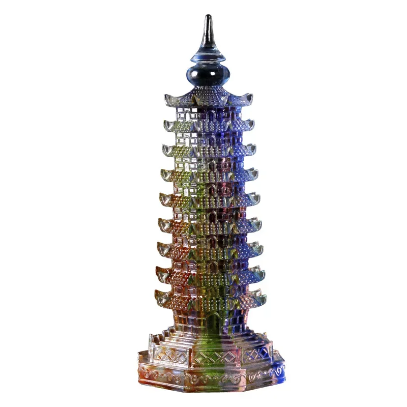 

Colored glass, Wenchang Pagoda, pagoda, pure copper 13 layers and 9 layers, home furnishing, study, tabletop, ornaments