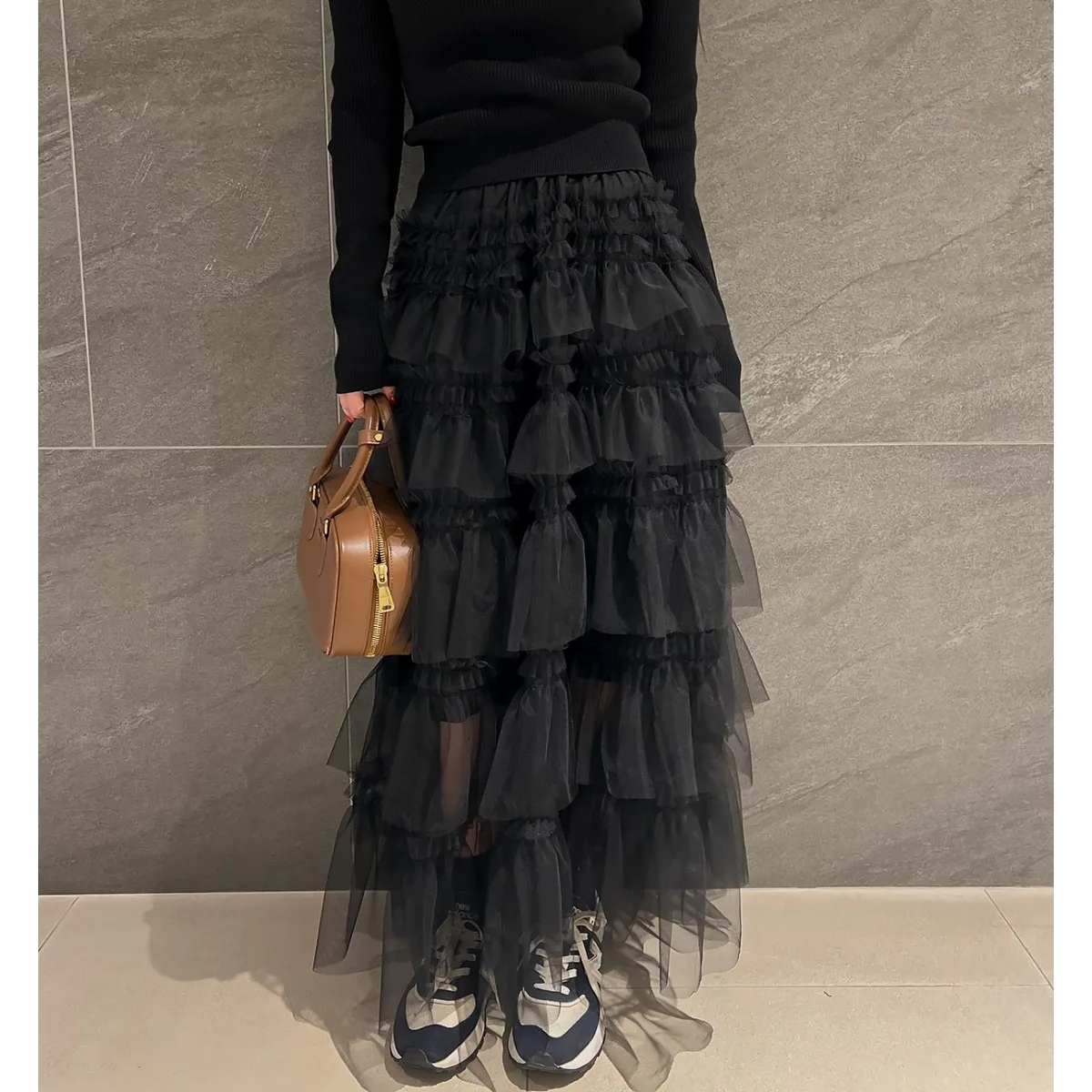 

Summer Women's f Skirt Sweet Tulle Splicing Layered Design High Waist Slim A-Line Cake Skirt Ci Commuting Stand Fit