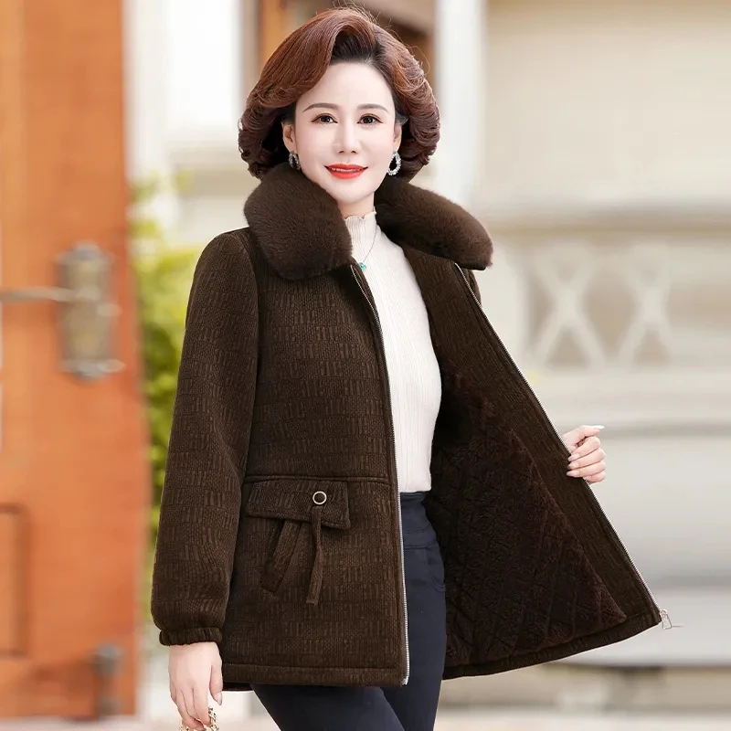 Add Velvet Padded Warm Cotton-padded Jacket Woman 2024 Winter New Fashion Loose Middle-aged Leisure Mother Joker Top