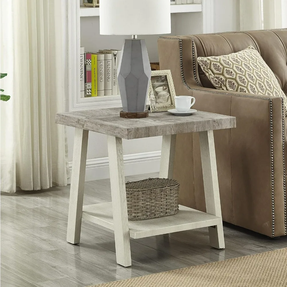 Juego de mesa de centro de madera, mueble moderno de 3 piezas, estilo Athens, color gris y beige, 24D x 48W x 19H