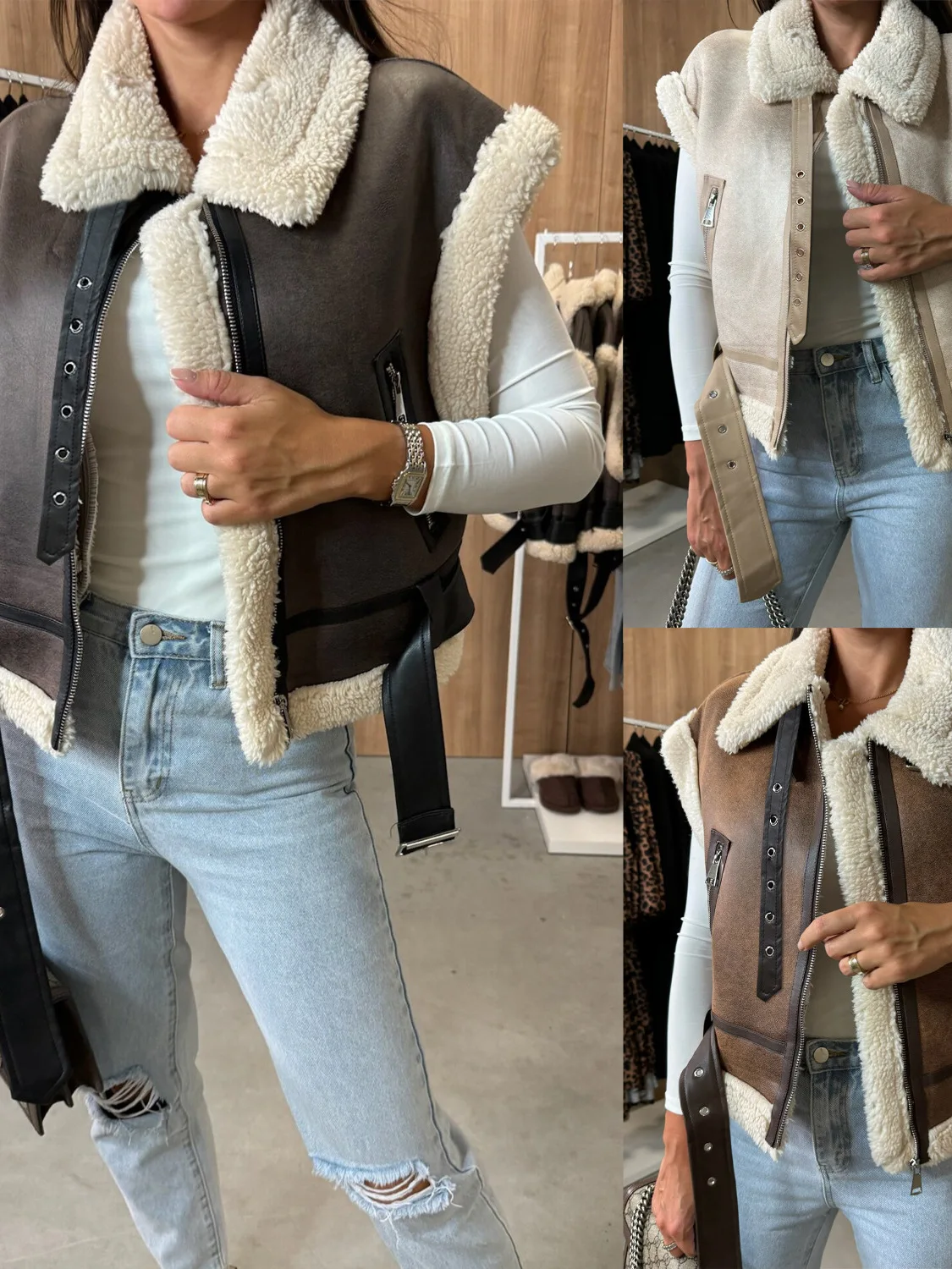 

Теплый меховой жилет в уличном стиле, байкерская куртка из кожи и меха, женская верхняя одежда, уличная мода, зимний терможилет