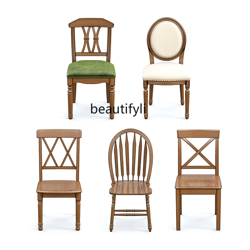 

American country solid wood dining chair ash wood simple living room dining chair household furniture