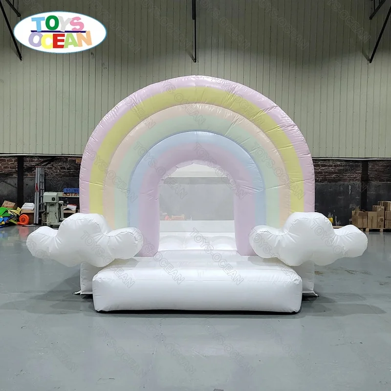 Bouncy Castle Kids Bouncer Pastel Rainbow Bounce House Inflatable Toddler Amusement Park White Mini Bouncer Castle for Kids