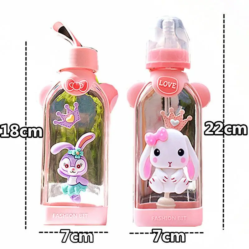 Kawaii Hello Kitty Baby Bottle Anime Cartoon Student Portable Pacifier Straw Water Glass Girl Household Dual Use Square Cup Gift