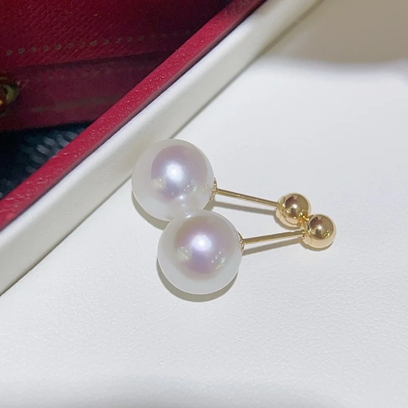 

SGARIT Super Bright Round White Fresh Water Natural Pearl Small Bulb Mirror Earrings S925 Sterling Silver Basic Simple Commuting