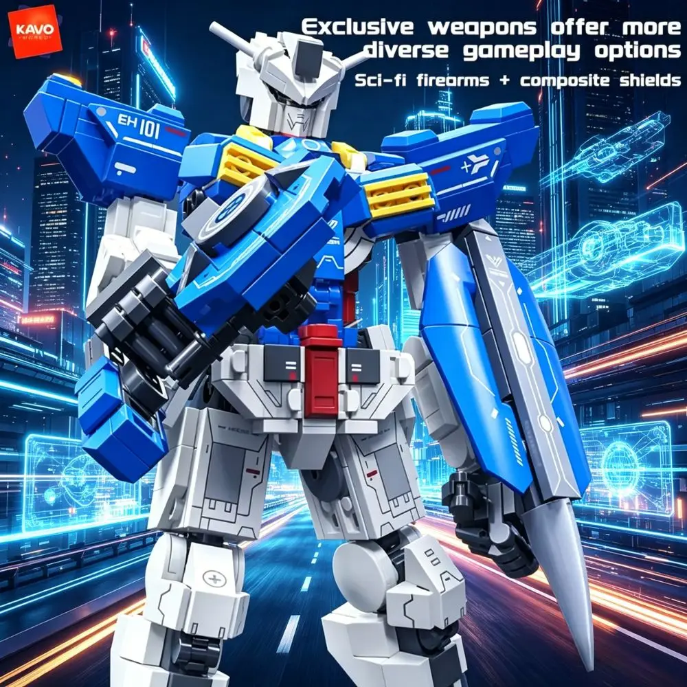 KAVOWORLD 648 Piezas Bloques de Construcción de Robot Azul y Blanco, Juguetes Educativos de Ciencia Ficción, Ladrillos de Mecha, Set de Ladrillos Creativos para Adolescentes, Regalo Navideño