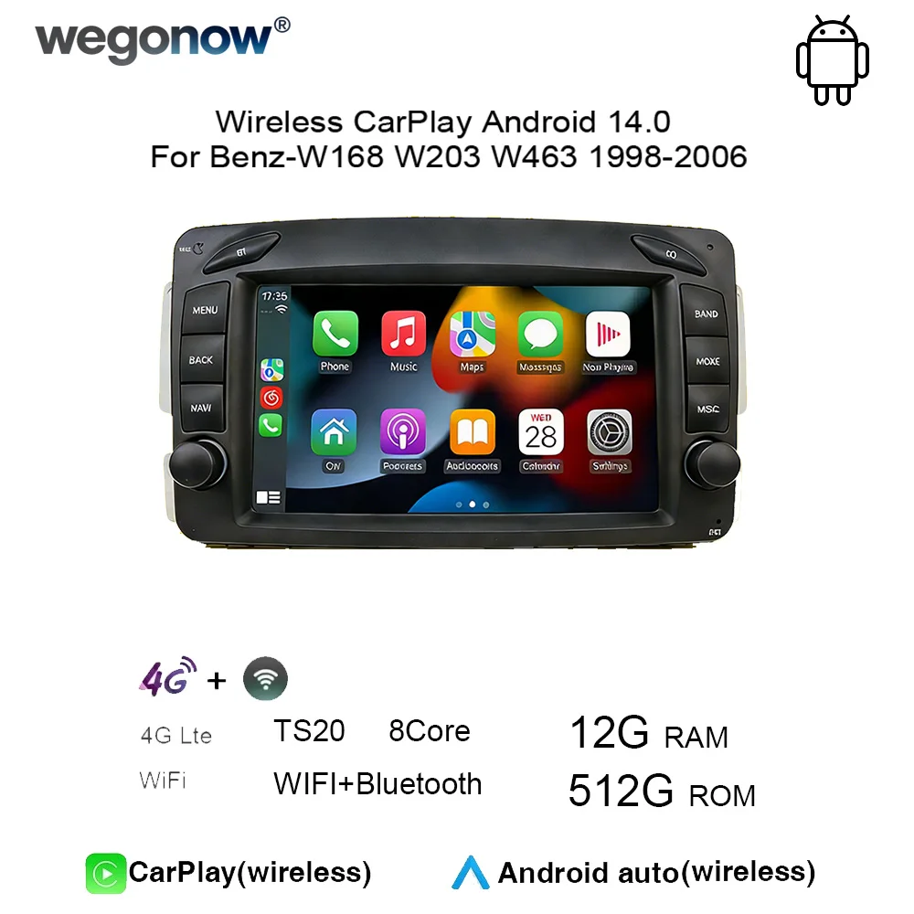IPS car radio For Benz W209 W168 W203 W463 1998-2006 support wireless CarPlay Android Auto WiFi and Bluetooth multimedia player