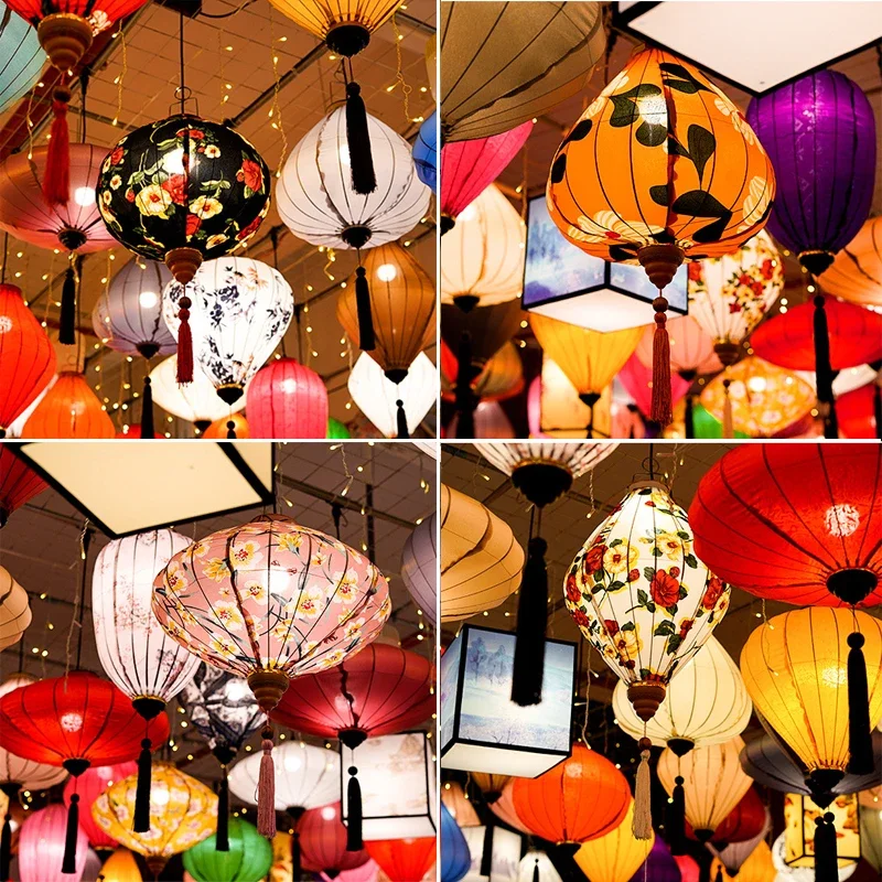 Retro Chinese Fabric Lantern Tea Room Restaurant Japanese Vietnam Lantern Party Festival New Year Decor Hanging Palace Lamp