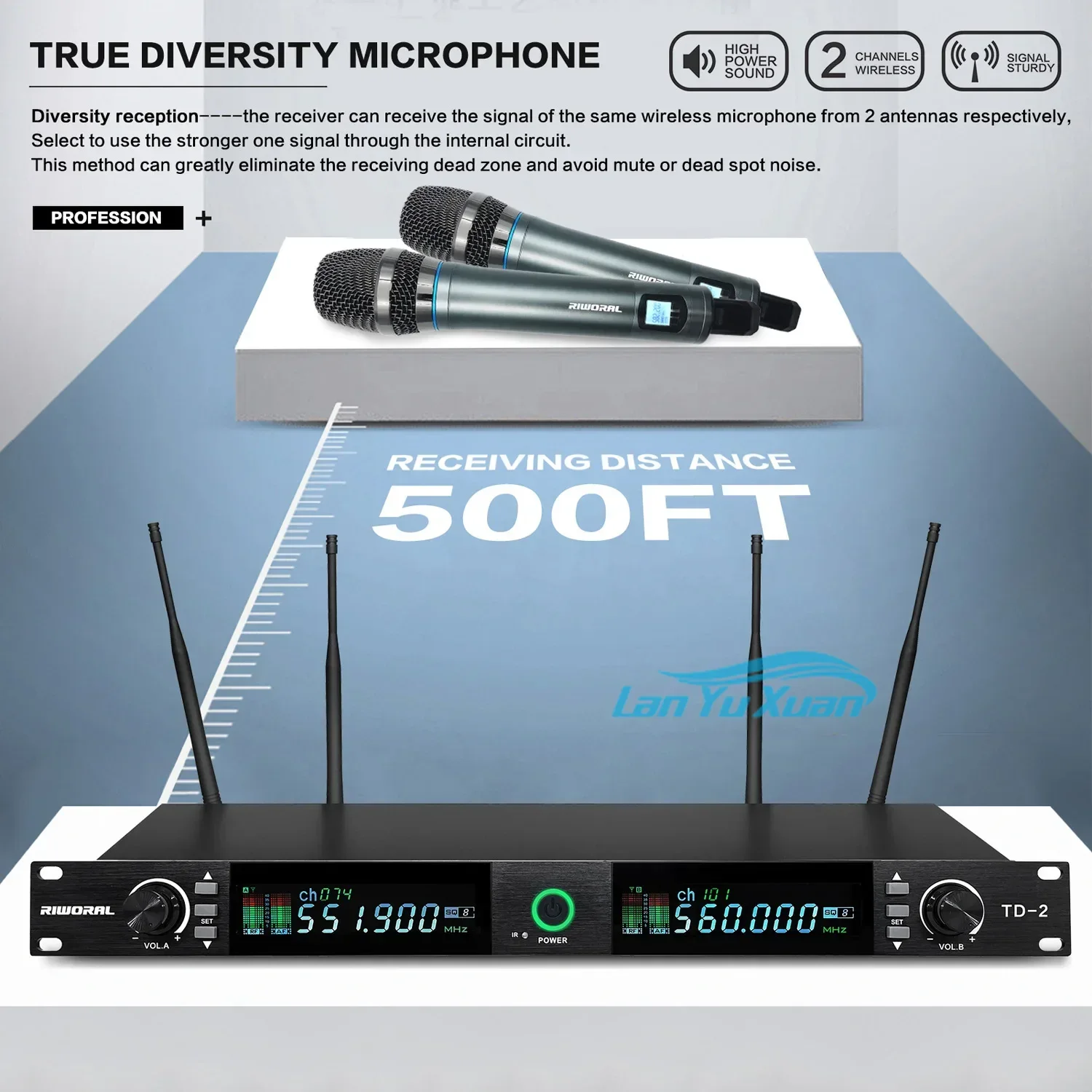 

2026 TD2 Wireless Microphone Systems UHF True Diversity Microphones Sound System Outdoor Professional for Church