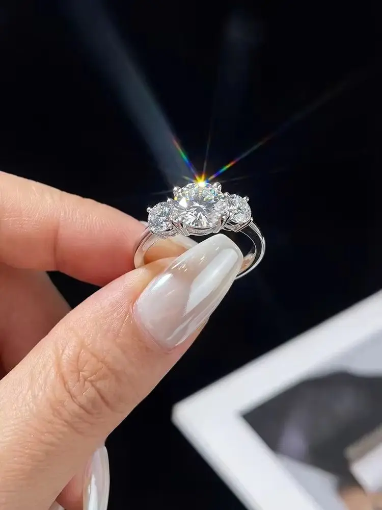  925 Sterling Silver Brilliant 1CT Shiny Round Moissanite Diamond Rings For Women Original Luxury Wedding Fine Jewelry