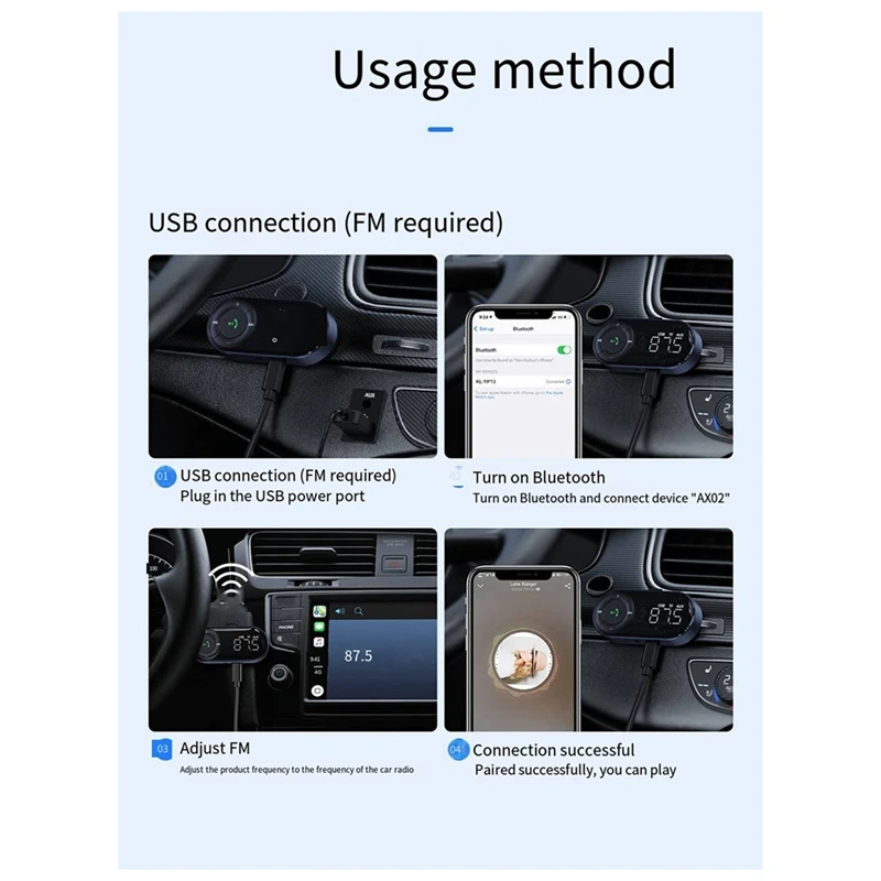 Bluetooth 5.3カーアダプター,FMレシーバー,オーディオレシーバー,ハンズフリー,耐久性