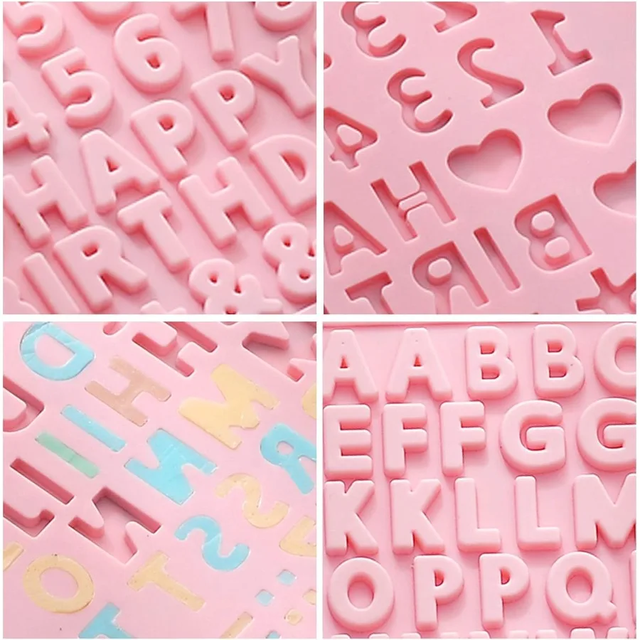 Small Letter Number Silicone Molds Set Candy Chocolate Non-stick Happy Birthday Cake Decorations Baking Mould 2 Pieces Pink
