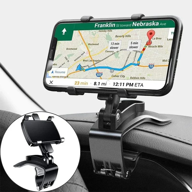 Dashboard Clip Car Phone Mount 360° Adjustable No Block View Holder One-Step Installation Universal Smartphone GPS Navigation