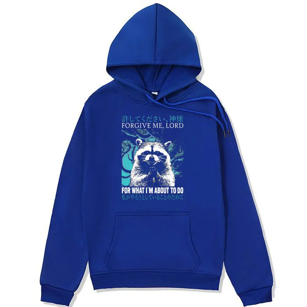 Forgive Me Raccoon Funny Hoodie Men Women Autumn Winter Fashion Casual Oversized Sweatshirt Long-sleeved Fleece Hoodie Pullover