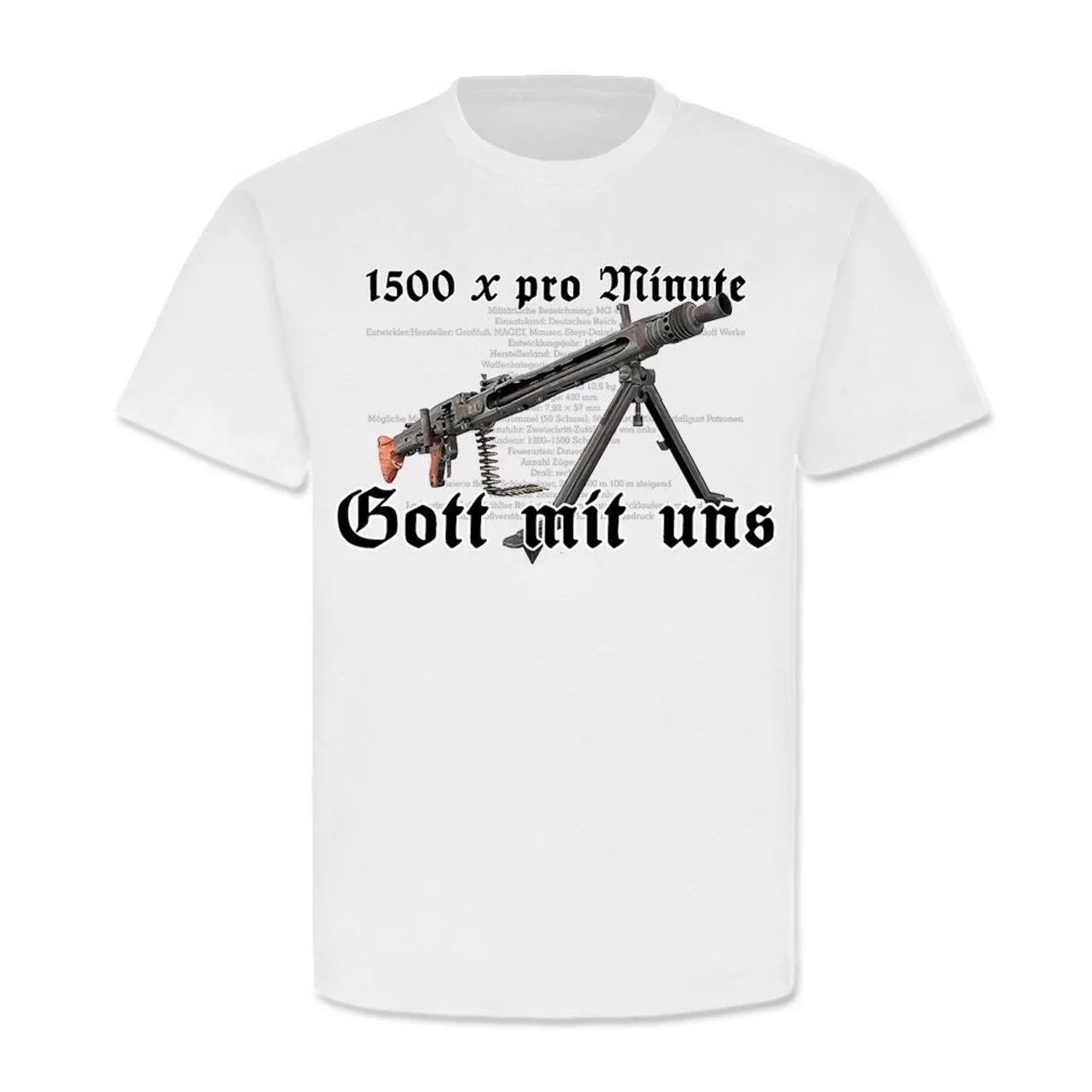 Gott Mit Uns. Funny MG42 Machine Gun Shoot Cadence T-Shirt 100% Cotton O-Neck Summer Short Sleeve Casual Mens T-shirt Size S-3XL