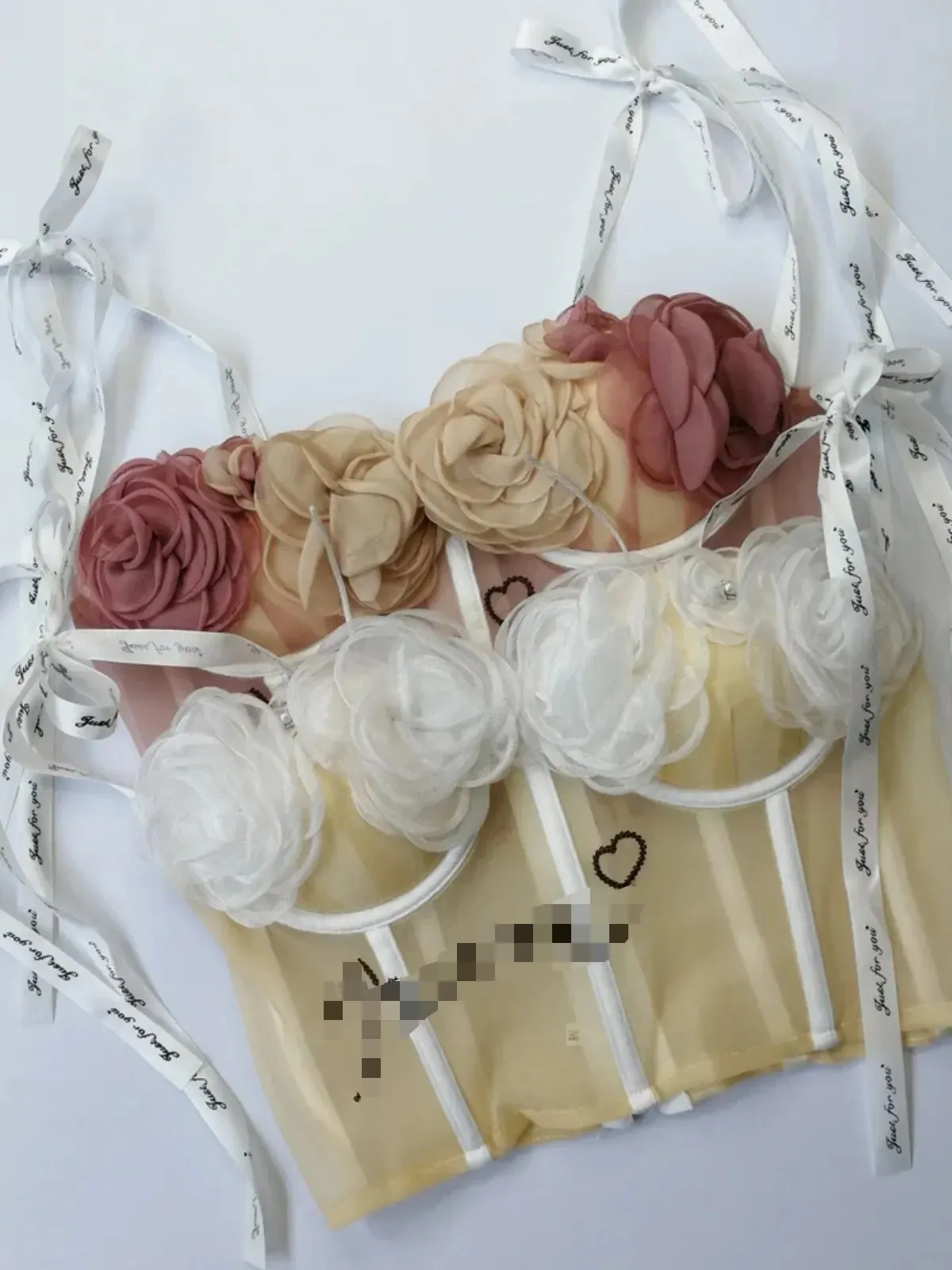 

ssTss Сексуальный завязывающийся ремень Фея 3D Цветы Бюстье Майки для женщин Сладкий цвет Матч Прозрачная сетка Рыбья кость Корсет пуш-ап Бюстгальтер