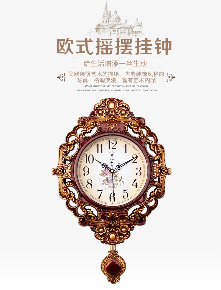 Large Wall Clock Pendulum Gold Silent Clock Vintage Living Room Retro Metal Wall Clocks Shabby Chic Home Decor Modren Hot