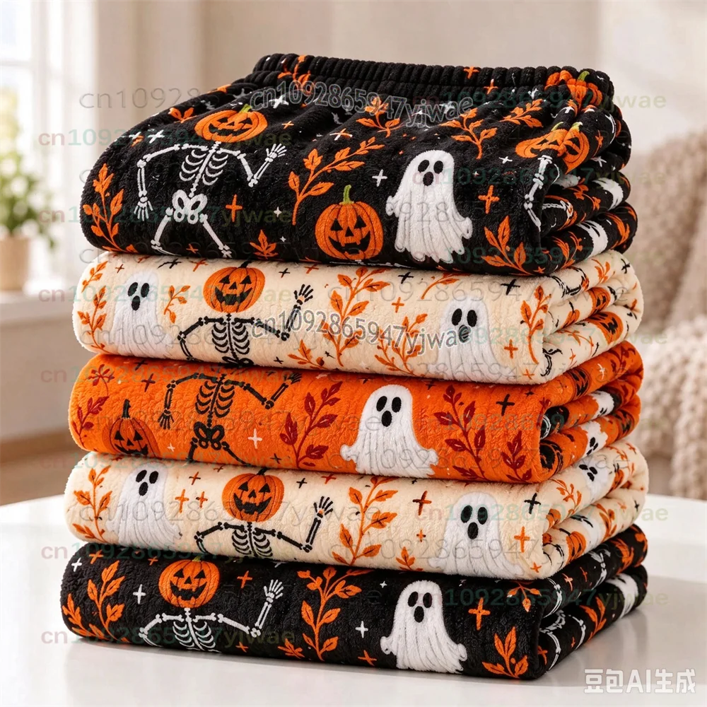 New Ghost Pumpkin Halloween Flannel Pajama Pants Cute Spooky Lounge Pants Fall/Winter Sleepwear Halloween Gift For Men And Women