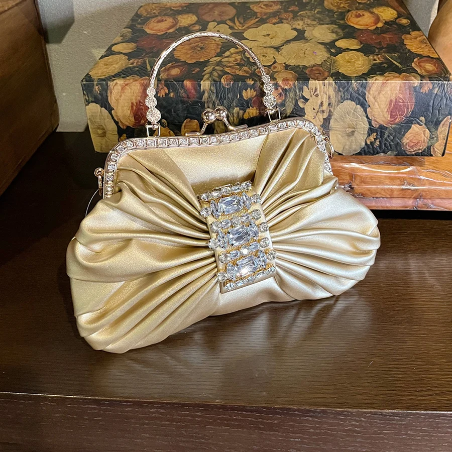 

Вечерние банкетные плиссированные сумки-ракушки с кристаллами, свадебный клатч со стразами, женская вечерняя сумка с цепочками, сумки на плечо Sac