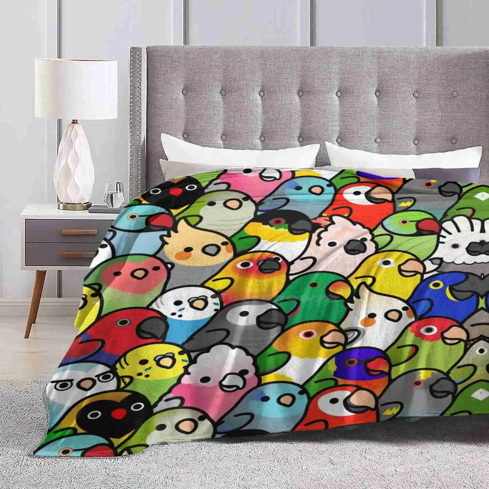 Everybirdy Pattern Trend Style Funny Fashion Soft Throw Blanket Cockatiel Cockatoo Lineolated Parakeet Birb Birds Green Cheek