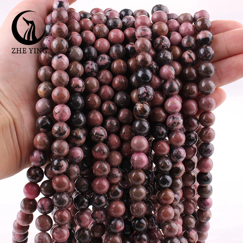 Zhe Ying Natural Cheap Rhodochrosite Stone Round Amazonite Jasper Chalcedony Beads for Bracelet DIY Jewelry Making Strand 15\'\'