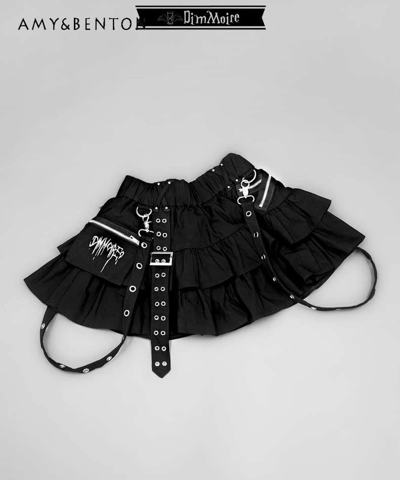 Japanese Mine Series Mass-produced Strap Mini Skirt Harajuku Preppy Style Elastic Waist Subculture Y2K Skirt Hot Girl Goth Skirt