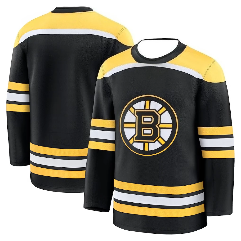 

Hockey Jersey - Black with Yellow/White Accents Classic "B" Logo Iconic Striped Design Athletic Jersey 3d HD Prints
