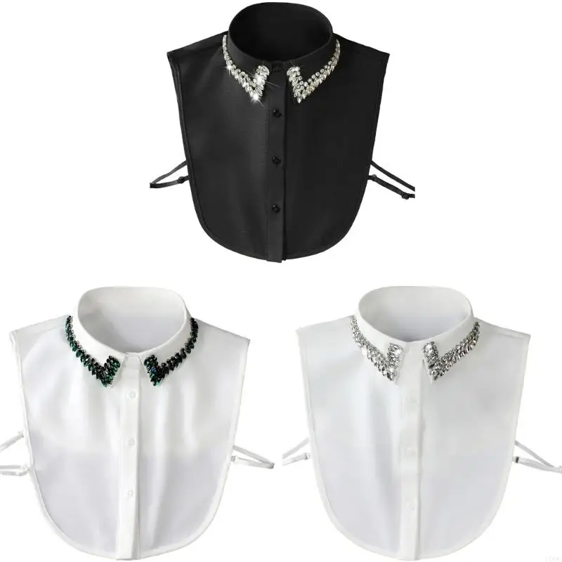 

Stylish Detachable Neck Collar Accessory Rhinestones Embellished Polyester False Collar For Women Shirts Blouses Outfit Y166
