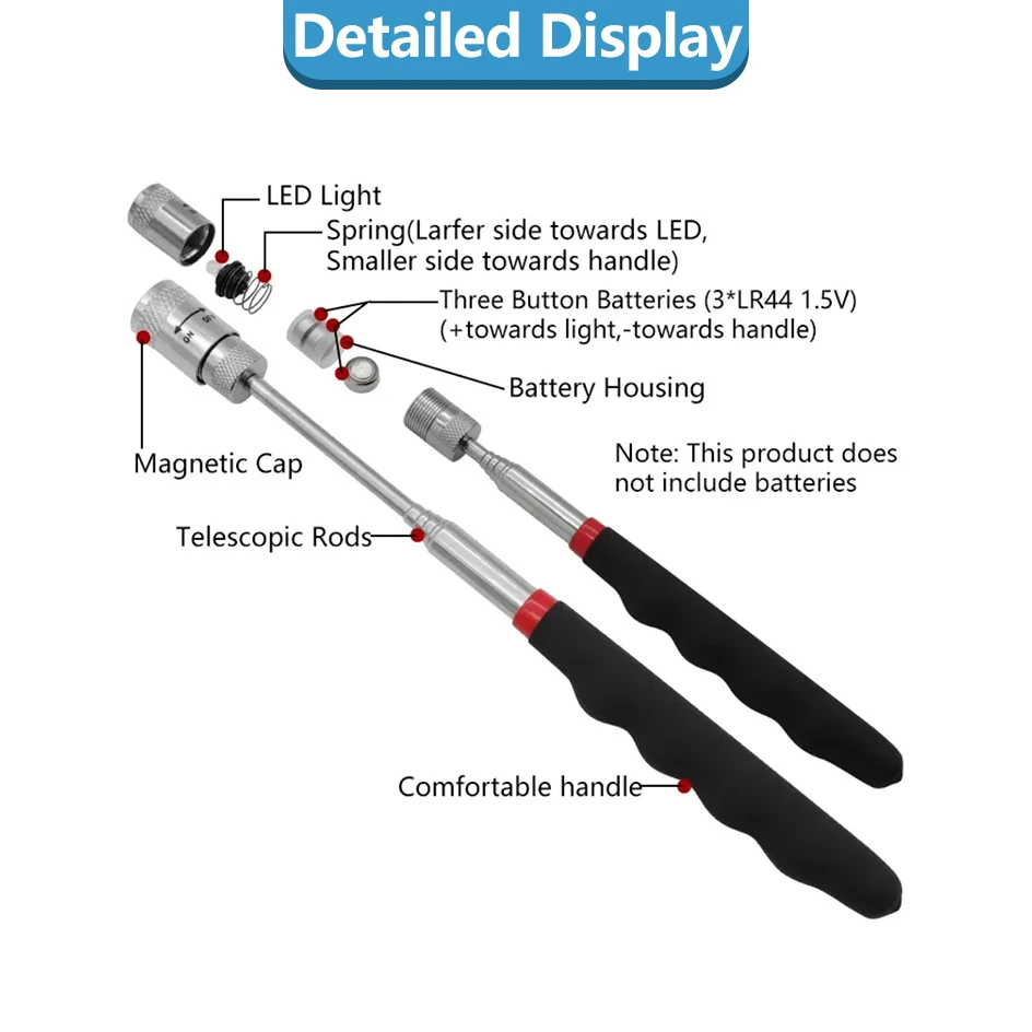 Portable Mini Telescopic Magnetic Magnet Pen Convenient Tool for Picking Nut and Bolts Retractable Bendable LED Light Pickup Bar