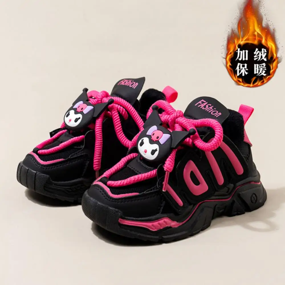 Anime Winter Kawaii Child Kuromi Girls Plus Velvet Cotton Shoes Sneakers Sports Shoes Sanrios Cartoon Cute Warm Casual Shoes