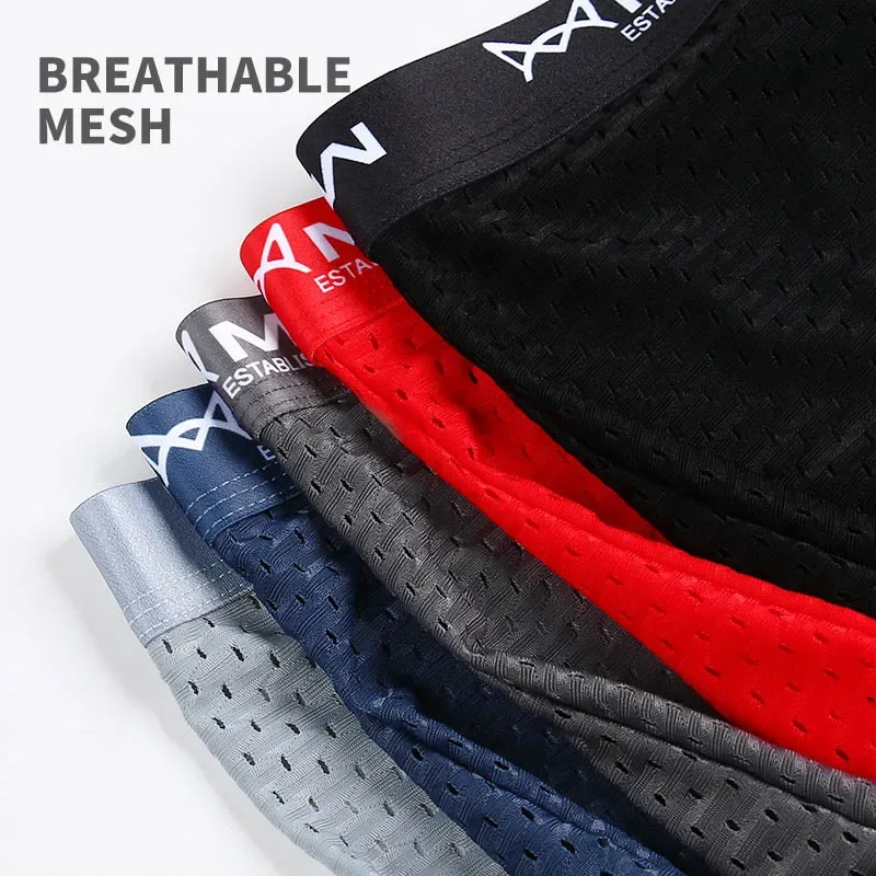 MiiOW Breathable Mesh Men Underwear Boxers Sexy Ice Silk Men\'s Panties Mens Underpants Plus Size 4XL Man Boxer Briefs Men Trunks