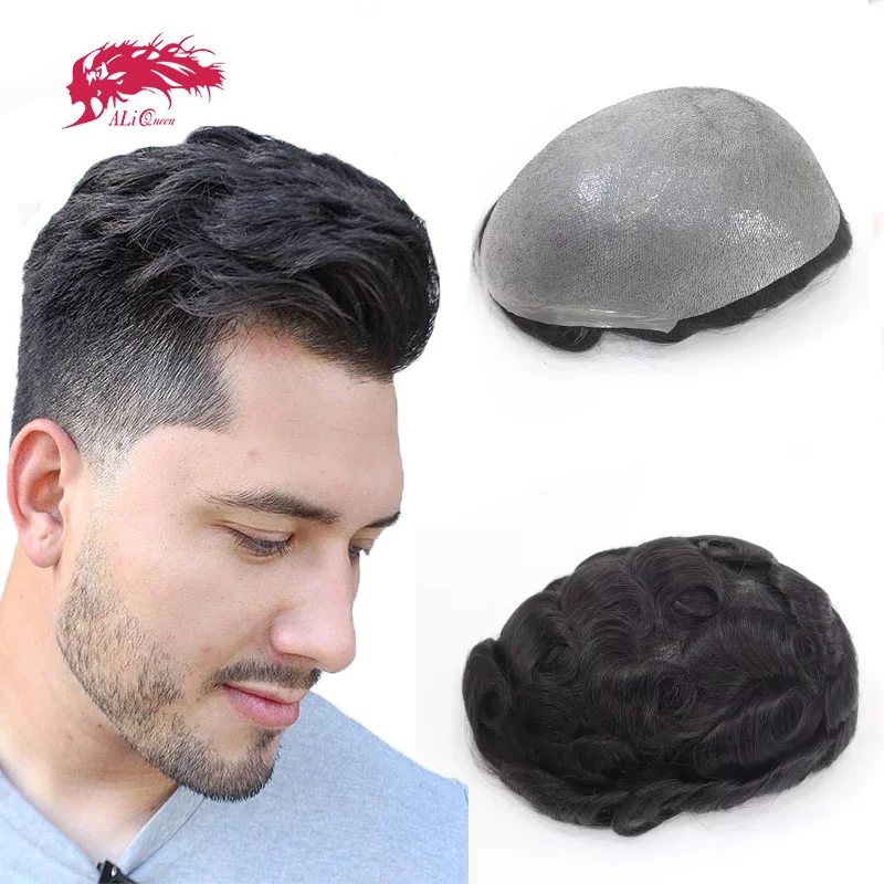 

Ali Queen Hair Thin Skin 0.02-0.03mm Mens toupee 8x10inch Hair Replacement Systems Pure Handmade Men Wig Remy Indian Hairpieces