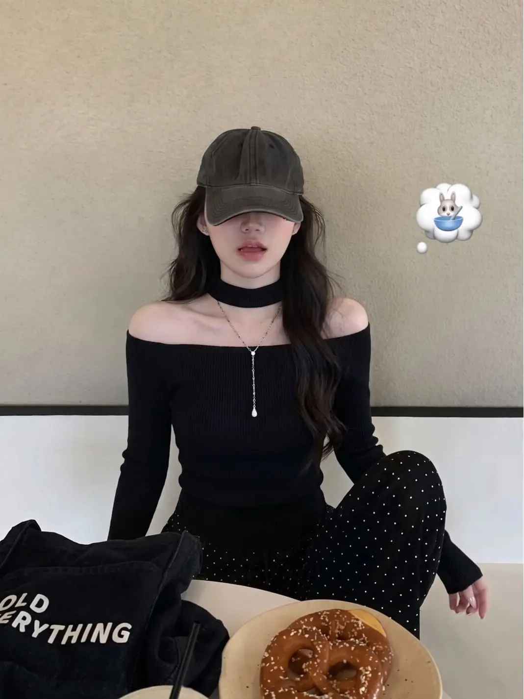 Korean Style Pure Desire Black Hanging Neck Shoulder Bared Long Sleeve Knitted Base Shirt Women's Autumn High Awareness Small...