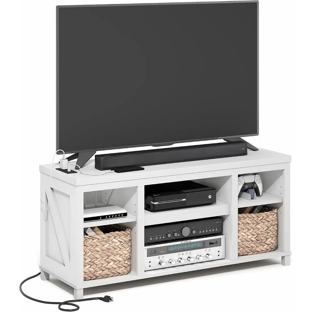 armhouse TV Stand, Entertainment Center, TV ole or TV up to 55 Inch with USB Ports & Power Outlets and Storage, or Living Room,