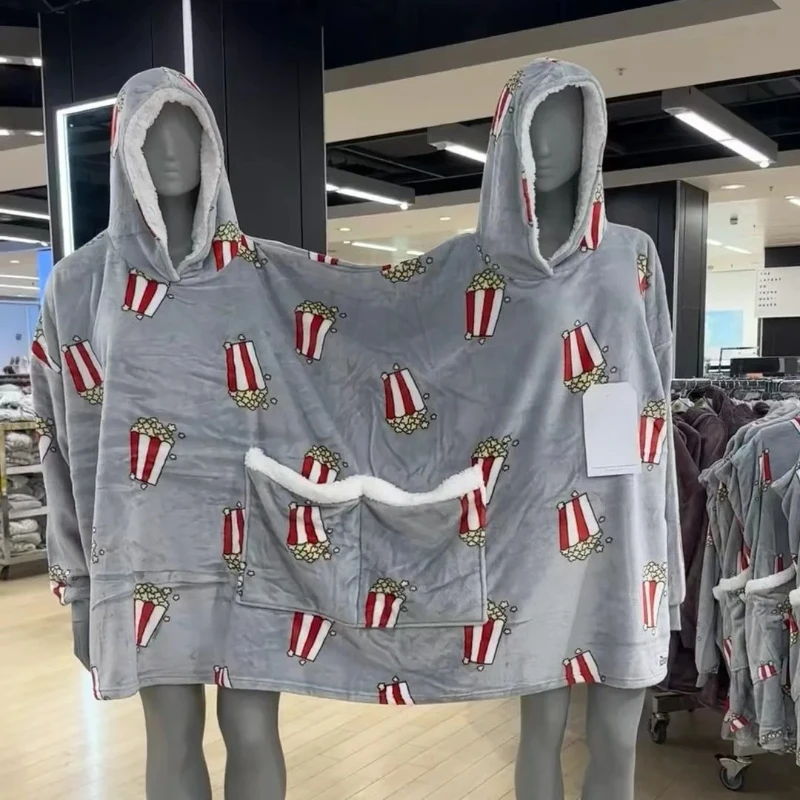 

Новые влюбленные двойной снудди попкорн пара пижам осень-зима плюшевое одеяло с капюшоном один размер для взрослых