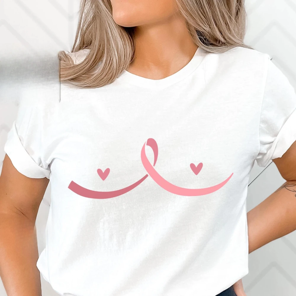 Pink Ribbon Breast Cancer Shirt Breast Cancer Awareness Survivor Printed T-shirt Woman Man Summer Classic O-neck Short-sleev