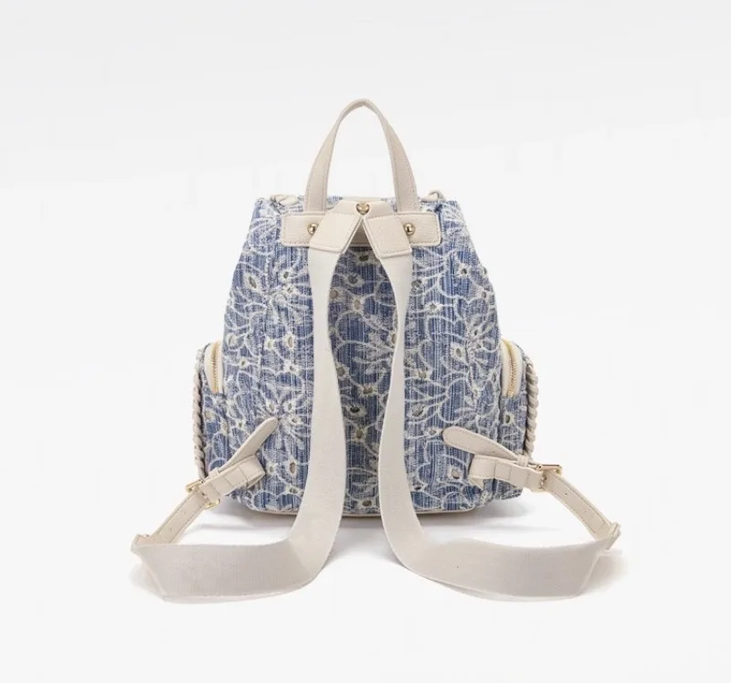 Light Luxury Backpack Retro Embroidered Backpack Denim Schoolbag Trend