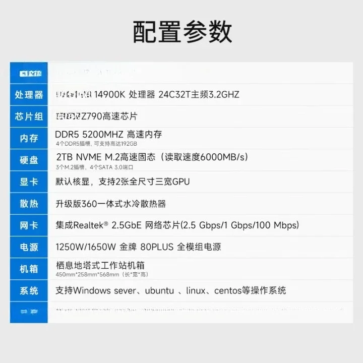 14900K tower GPU workstation single and dual card simulation calculation video clip desktop computer host i9 14900K/64G