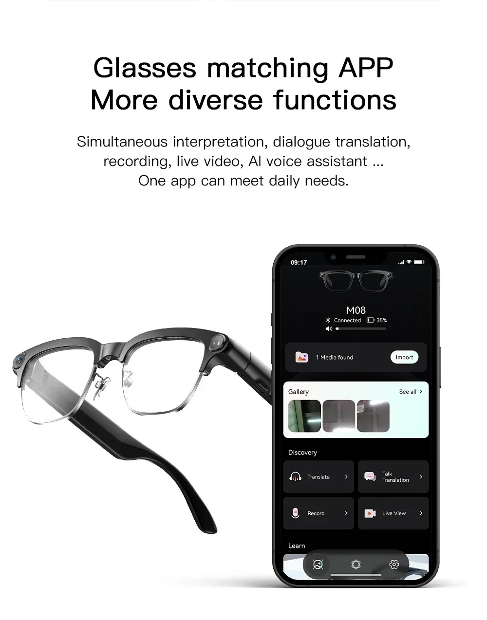 Neue KI-Videoaufnahme-Smartbrille mit Echtzeit-Übersetzung, 800W HD-Kamera, KI-Sprachassistent, Aufnahmefunktion und Dual-Lautsprechern – Sonnenbrille – Detail 5