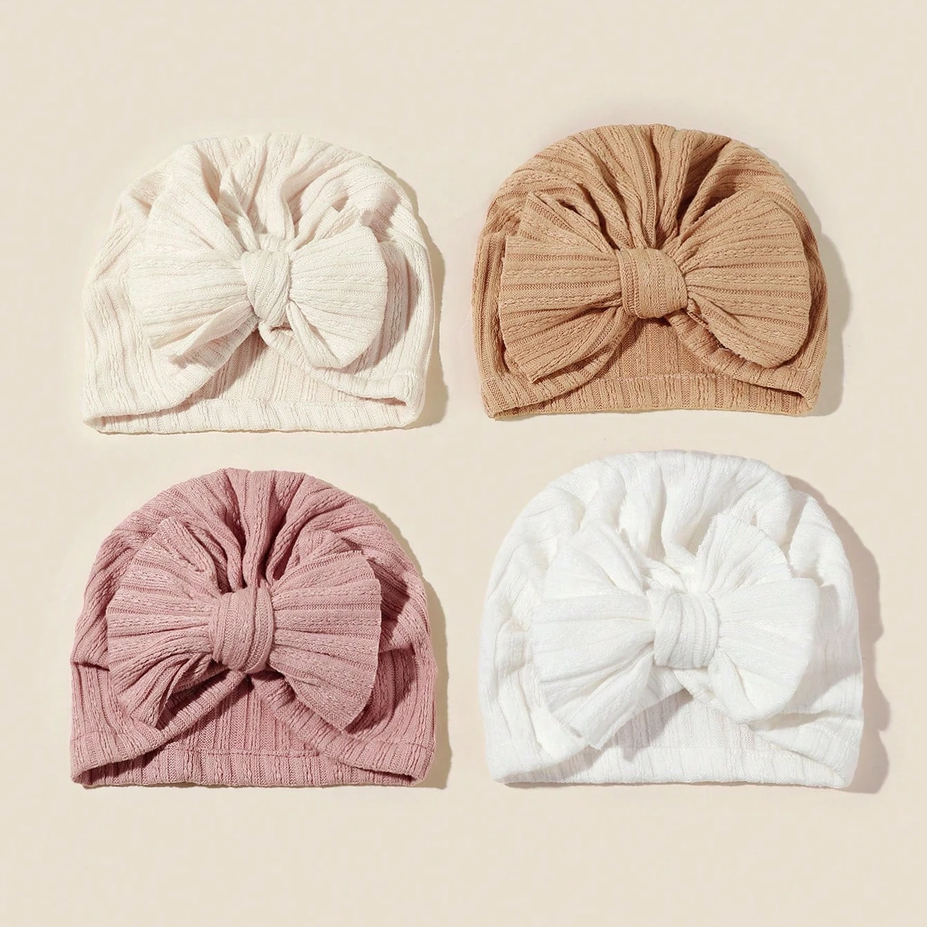Bowknot Knitted Baby Autumn Winter Hat Cute Solid Color Baby Girls Big bow Hat Turban Soft Infant Cap Spring Beanies Head Wraps