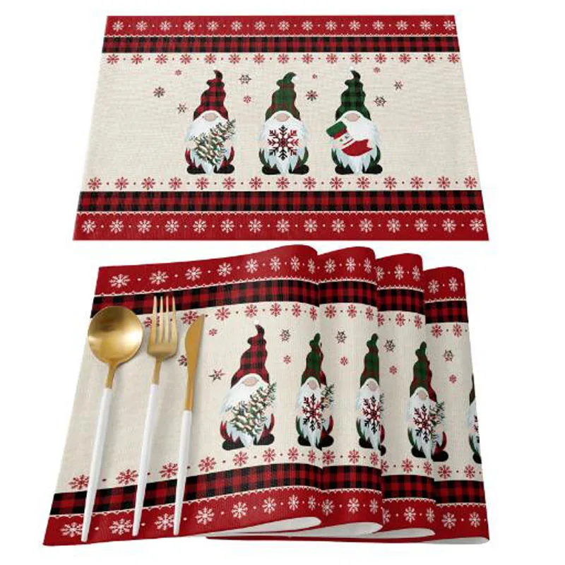 NEW linen Christmas Faceless Gnome Printed table place mat pad Cloth placemat coaster kitchen Table decoration and accessories