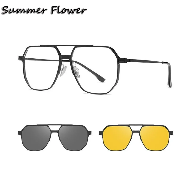 

Polarized Clips Frame Eyeglasses Men Prescription Glasses Titanium Optical Crystal for Myopia Lenses Night Driving Glass