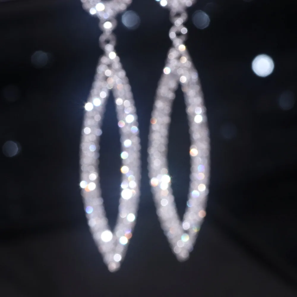 Sparkly Rhinestone Geometric Drop Earrings for Women Crystal Long Dangle Earrings Birthday Party Brides Wedding Jewelry Gifts