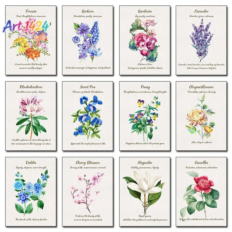 Floral Meaning Symbolism Quote Lavender Lily Poster Flower Language Classic Print Plant Art Wall Pictures Home Decor Aesthetic