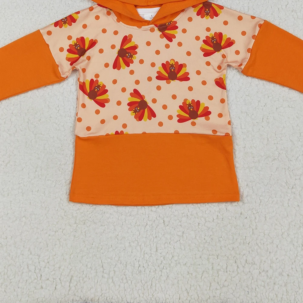 سترة بغطاء للرأس تركية بأكمام طويلة للأطفال الصغار باللون البرتقالي لعيد الشكر، ملابس أطفال قطنية مريحة لحفلات العطلات