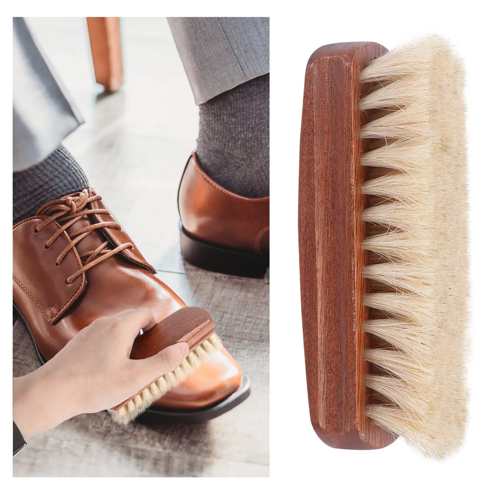 Multifunctional Shoes Brushes Horse Hair Brushes Polishing Shoe-Shiner Coat Brushes Dedusting Wooden Handle Shoes Cleaner