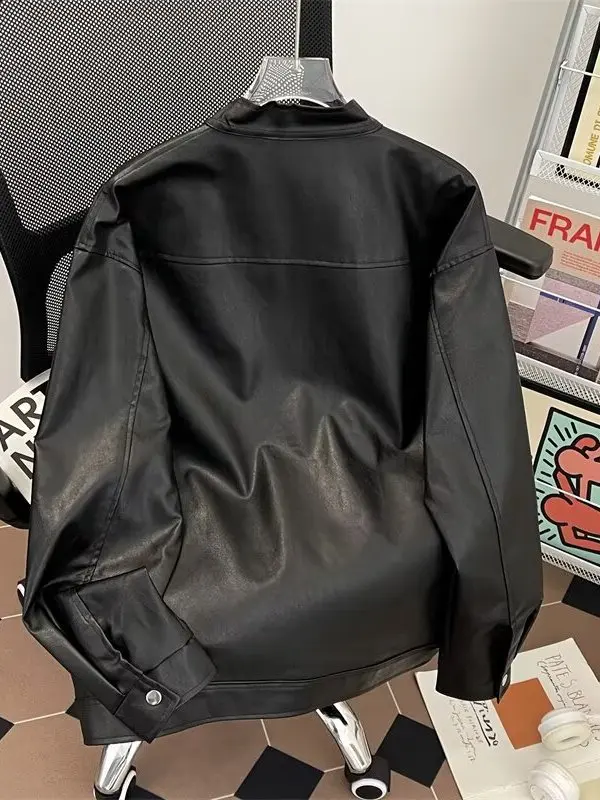 

American Sle Retro Street Zipper Leather Jaet 2025 New Couple Loose Motorcycle Jaet Casual Long Sve Anti-Wrinkle